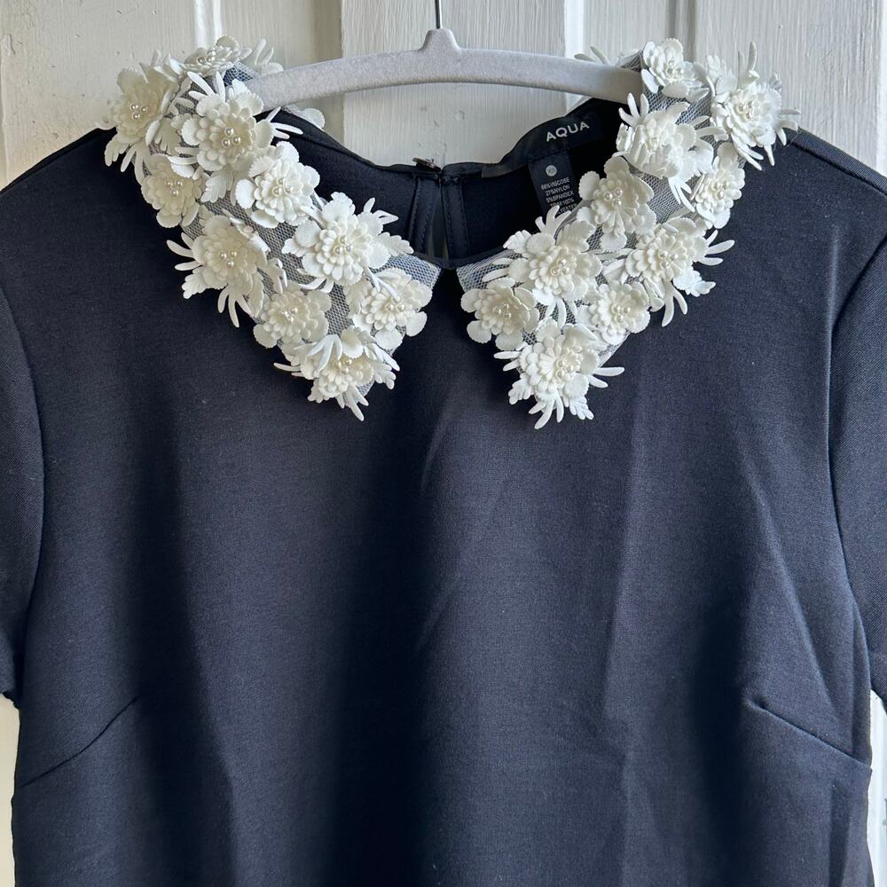 Aqua Floral Collar Top XS NWT Black Embellished Peter Pan Collar - Picture 3 of 9